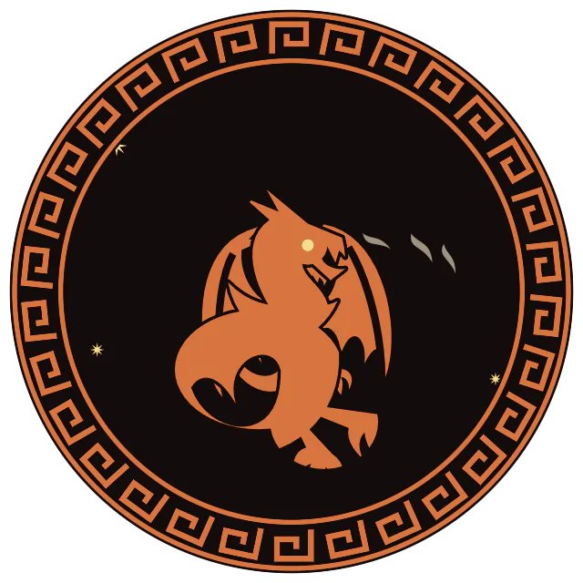 Young dragon, a divine beast, painted red-figure.