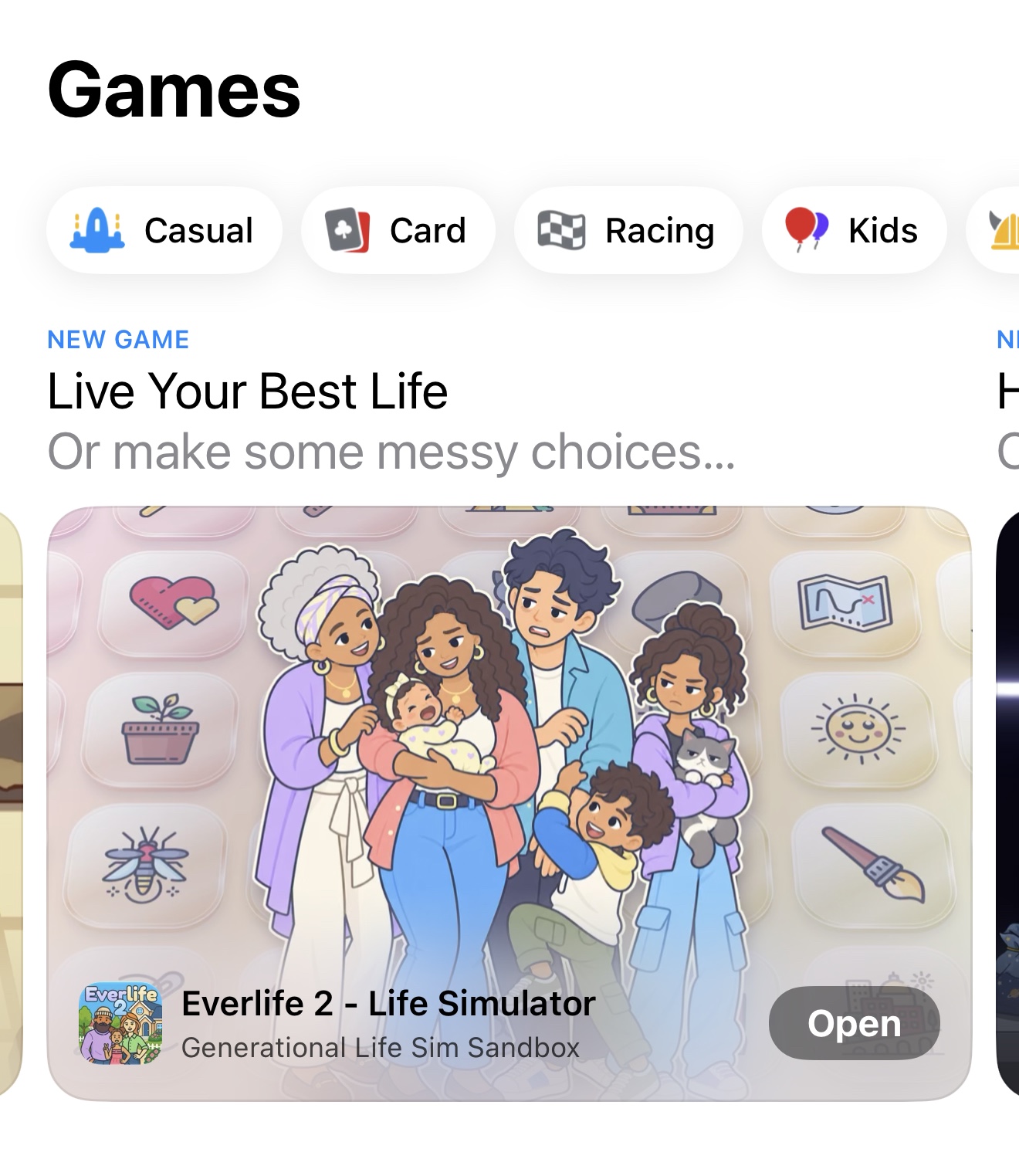 Everlife 2 featured on the App Store Games tab with the headline Live Your Best Life
